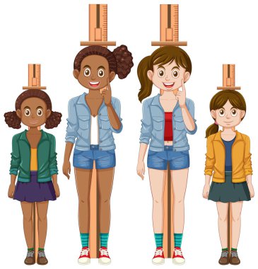 Boyunu ölçen farklı kızlar