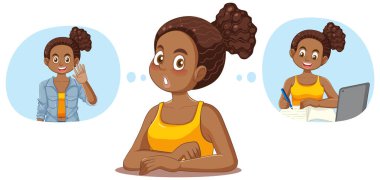 Düşünen Baloncuk Çizimi ile Afrikalı Amerikalı Genç Kız