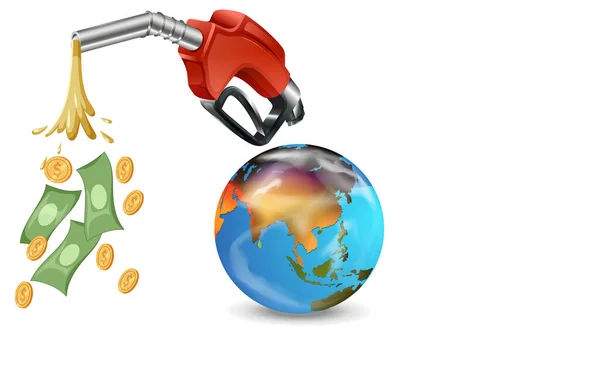 Καύσιμο Ακροφύσιο Βενζίνης Και Πλανήτη Λευκό Φόντο Εικονογράφηση — Διανυσματικό Αρχείο