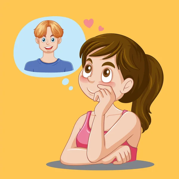 Puberty Girl Thinking Her Boyfriend Illustration — Stock Vector