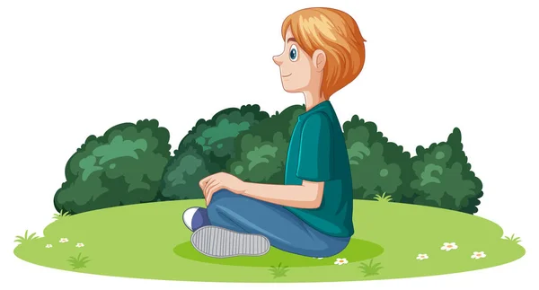 Male Teen Doing Meditation Illustration — Stock Vector