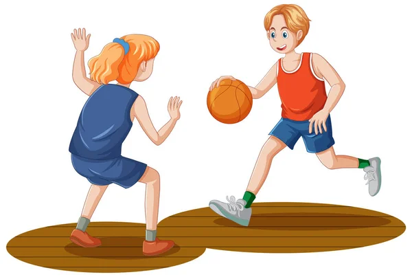 Два Подростка Играющие Баскетбол Вместе Иллюстрация — стоковый вектор
