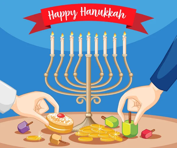 Happy Hanukkah Banner Σχεδιασμός Εικονογράφηση — Διανυσματικό Αρχείο