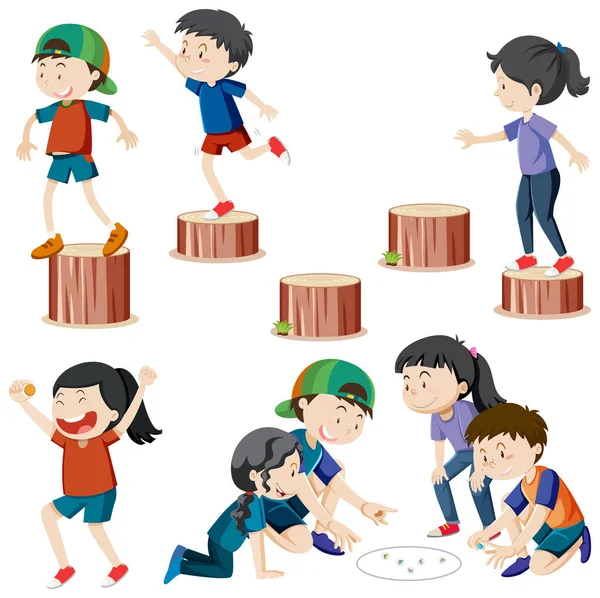Playground Crianças Personagem Conjunto Ilustração — Vetor de Stock