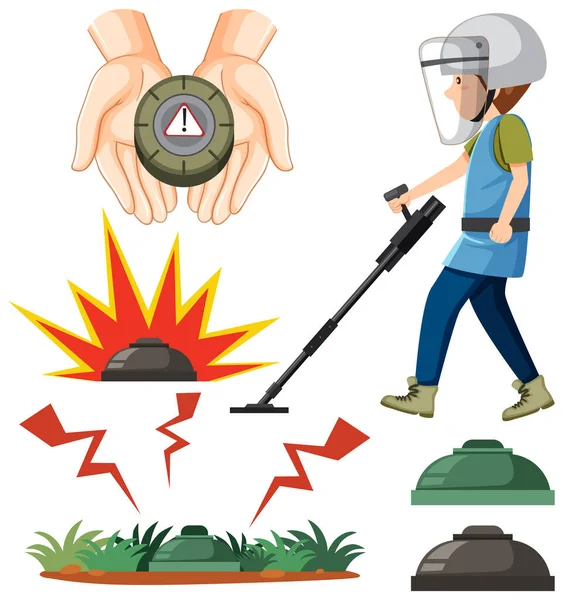 Minefield Danger Mine Zone Sign Set Illustration — Stok Vektör