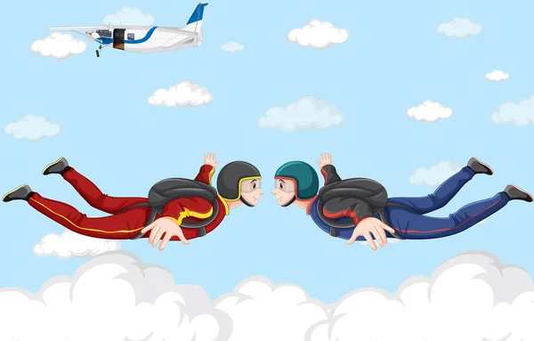 Mann Fallschirmspringen Freier Fall Himmel Hintergrund Illustration — Stockvektor