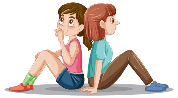 Two Girls Sitting Back Back Illustration — Stock Vector