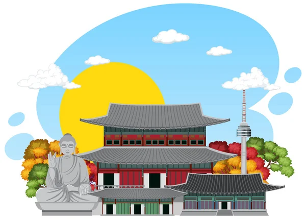 Corée Sud Célèbre Élément Emblématique Illustration — Image vectorielle