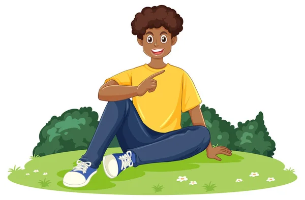 Feliz Adolescente Masculino Sentado Suelo Ilustración — Vector de stock