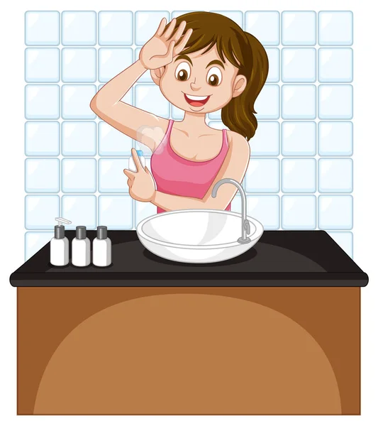 Sebuah Gambar Deodoran Perempuan Remaja Semprotan Bawah Lengan - Stok Vektor