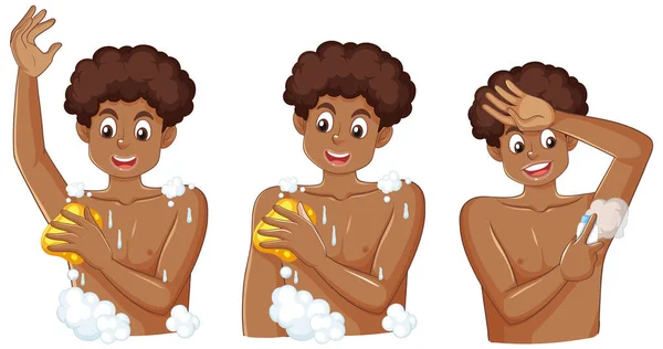 Teenage Chlapec Sprchující Znaky Sada Ilustrace — Stockový vektor