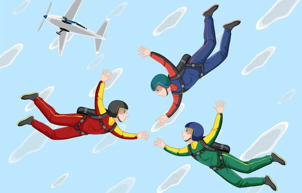 Groep Skydivers Vrije Val Lucht Illustratie — Stockvector