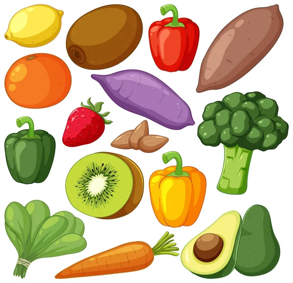 果物や野菜のイラストのセット — ストックベクタ