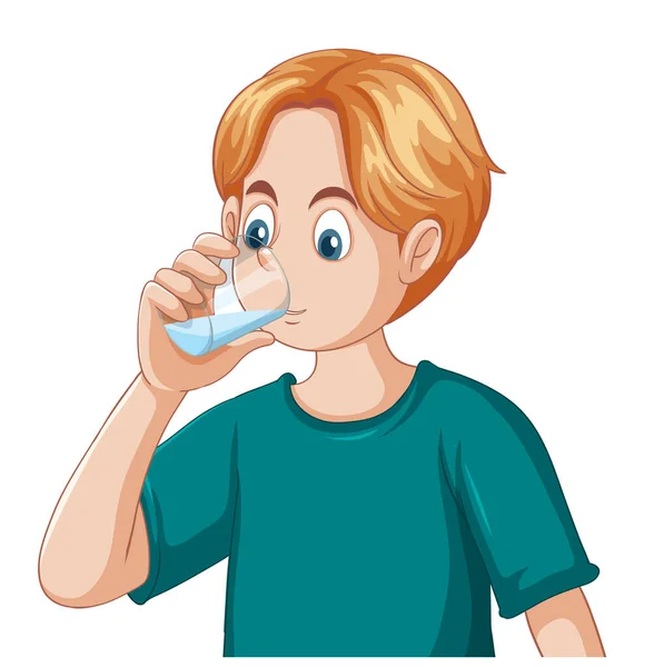 Adolescente Menino Água Potável Vidro Ilustração — Vetor de Stock
