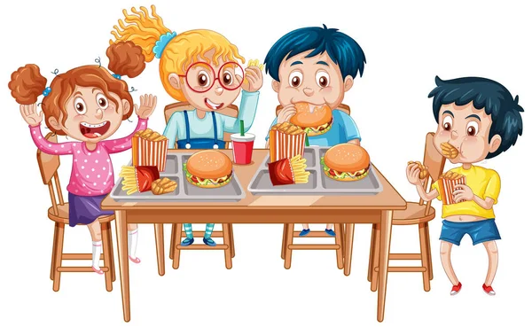 Χαρούμενα Παιδιά Απολαμβάνοντας Την Εικόνα Ώρα Του Γεύματος — Διανυσματικό Αρχείο