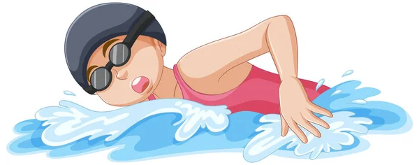 Puberty Girl Swimming Cartoon Character Illustration — Stock Vector