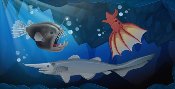 Иллюстрация Океан Глубоководными Существами — стоковый вектор