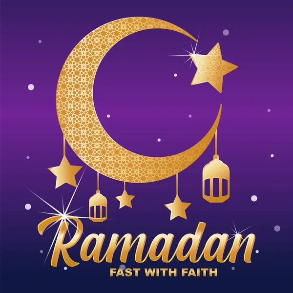 Poster Kareem Ramadan Dengan Ilustrasi Elemen Islam Tradisional - Stok Vektor