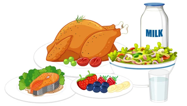 Ilustración Vectorial Alimentos Frescos Nutritivos — Vector de stock