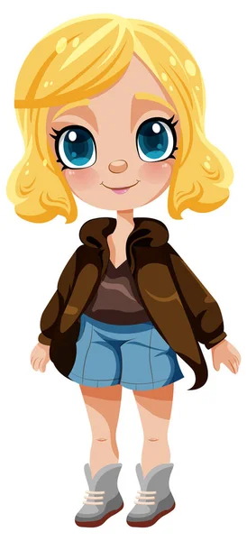 Adorable Girl Big Eyes Blonde Hair Illustration — Stock Vector