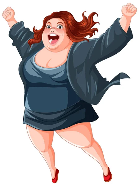 Happy Overweight Office Worker Woman Victory Expression Illustration — Stock Vector