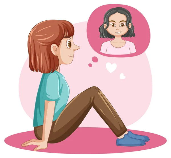 Puberty Girl Thinking Her Bestfriend Illustration — Stock Vector