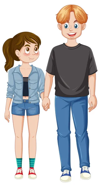 Ein Teenager Paar Das Händchen Hält Illustration — Stockvektor