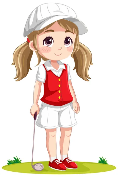 Klein Schattig Meisje Golf Outfit Illustratie — Stockvector