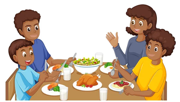 Szczęśliwa Rodzina Posiłku Ilustracji Tabeli — Wektor stockowy