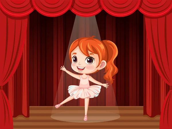 Cute Tancerz Baletu Wykonywania Scenie Ilustracji — Wektor stockowy