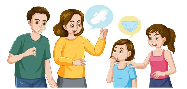 Pais Dando Conselhos Para Sua Filha Sobre Ilustração Menstruação — Vetor de Stock