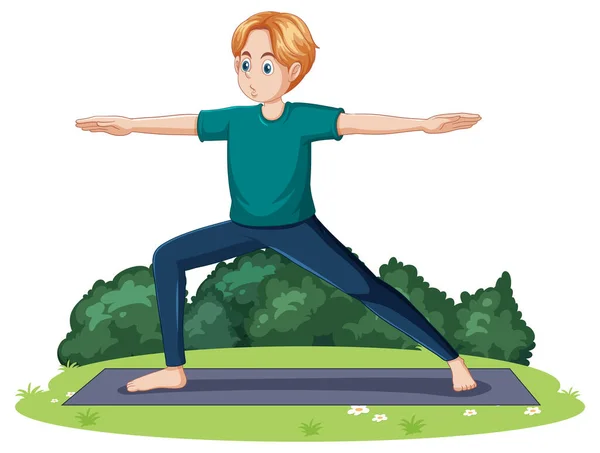 Hombre Practicando Yoga Jardín Ilustración — Archivo Imágenes Vectoriales