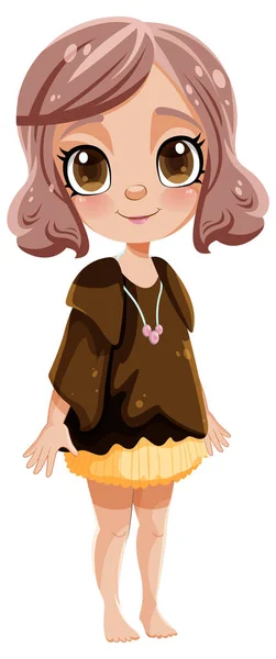 Adorable Girl Big Eyes Cartoon Character Illustration — Stock Vector