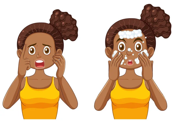 Jong Afro Amerikaans Meisje Met Huid Probleem Illustratie — Stockvector