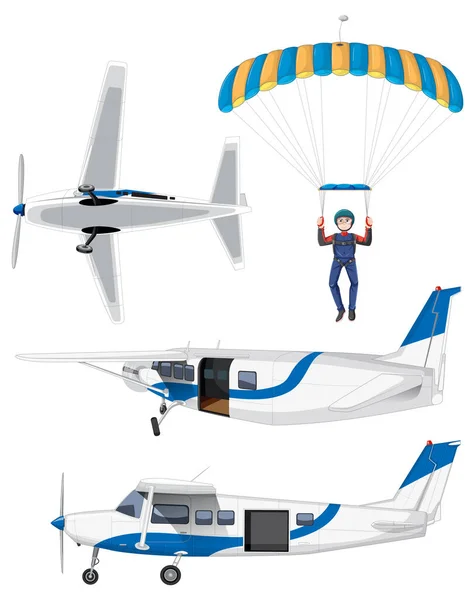 Conjunto Skydiver Ilustração Avião — Vetor de Stock
