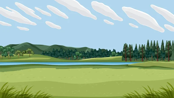 Пейзаж Зеленого Поля Траси Синього Неба — стоковий вектор