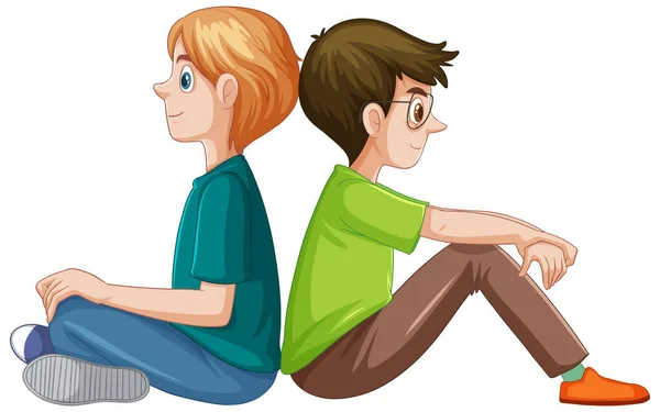 Two Teenage Boys Sitting Back Back Illustration — Stock Vector