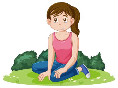 Çimlerin üzerinde oturan duygusal genç.