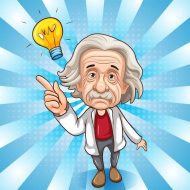 Albert Einstein çizgi roman arkaplan çizimi üzerine çizgi film karakteri