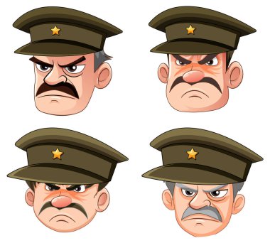 Huysuz İfade İllüstrasyonuyla Ciddi Askeri Subay