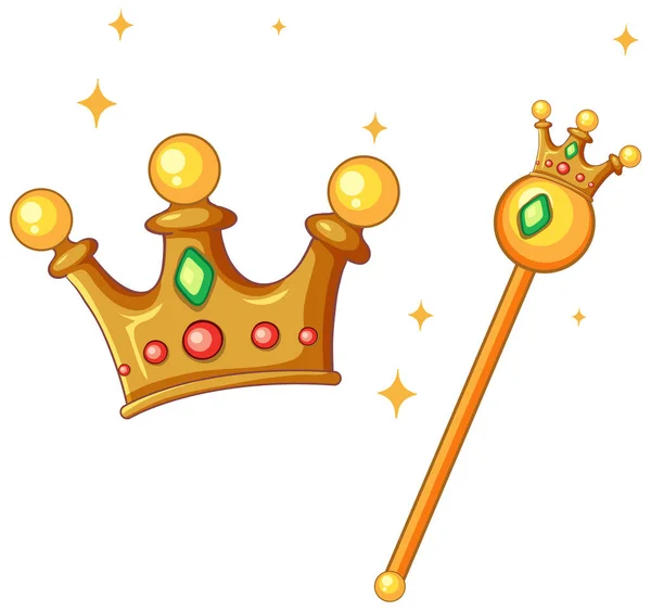 Set Monarchy Crown Sceptre Illustration — Stock Vector