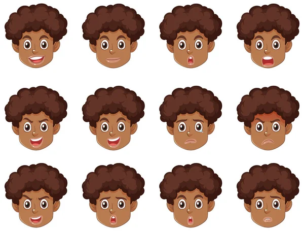 stock vector Emotional Expressions of an African American Puberty Boy illustration