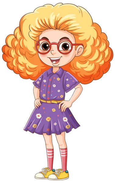 Conjunto Nerd Geek Menina Desenho Animado Personagem Vestindo Óculos Ilustração — Vetor de Stock