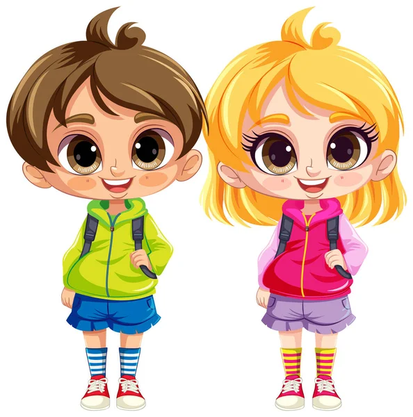 Adorable Couple Kids Cartoon Characters Illustration — Stock Vector