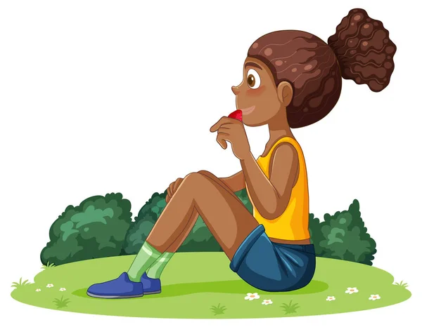 Una Teen Donna Seduta Sul Terreno Del Giardino Illustrazione — Vettoriale Stock