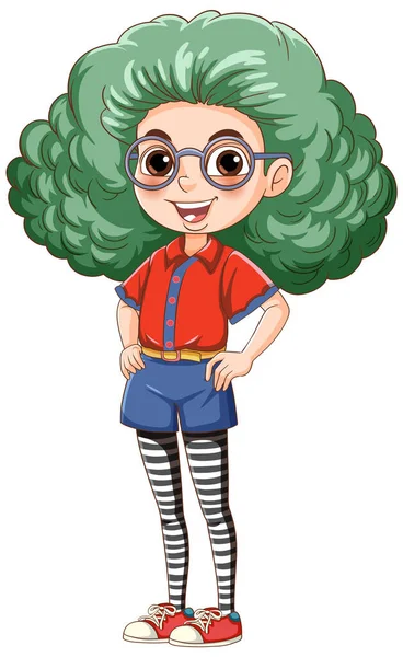Set Nerd Geek Girl Cartoon Character Wearing Glasses Illustration — Stock Vector