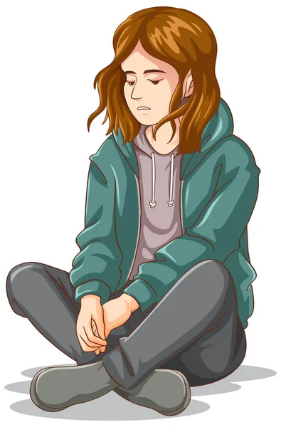 Sad Teenage Sitting Floor Illustration — Stock Vector