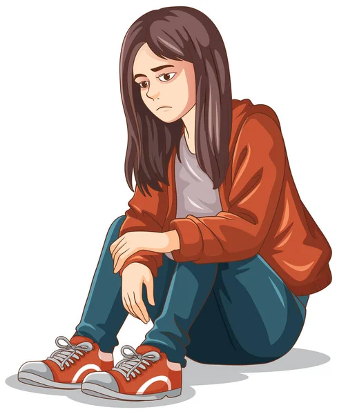 Smutný Teenage Sedí Podlaze Ilustrace — Stockový vektor