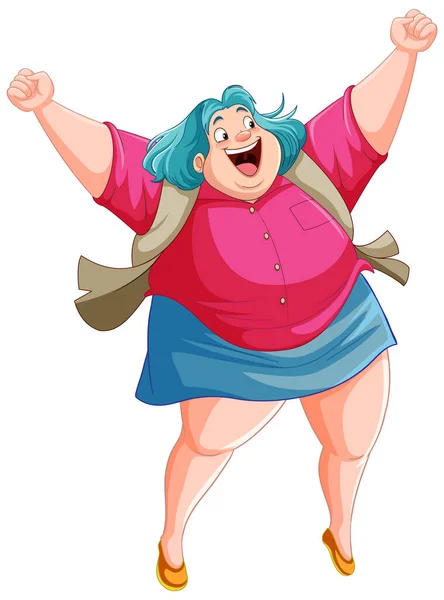 Ευτυχισμένο Overweight Γυναίκα Εικονογράφηση Χαρακτήρα Κινουμένων Σχεδίων — Διανυσματικό Αρχείο