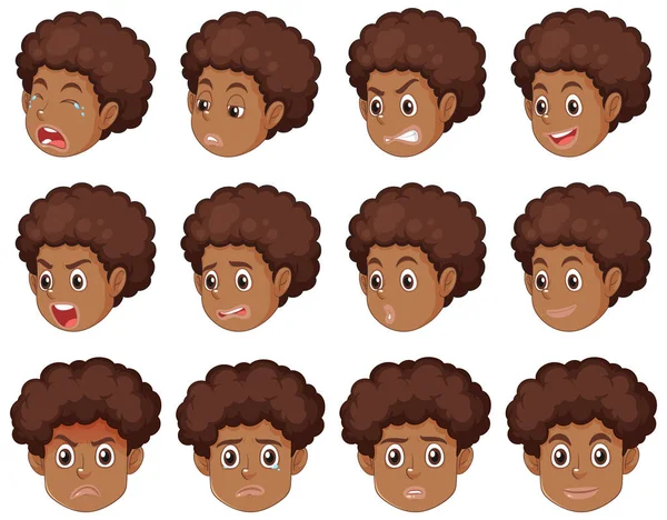 Expresiones Emocionales Una Ilustración Afroamericana Pubertad Boy — Archivo Imágenes Vectoriales